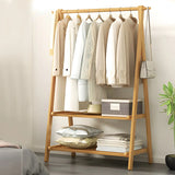 A-Frame Wooden Green Garment Rack with Hooks and Shelves Image - 11