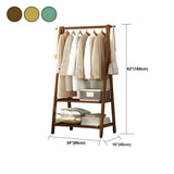 A-Frame Wooden Green Garment Rack with Hooks and Shelves Image - 18