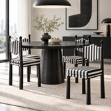 Striped Upholstered Wood Open Back Dining Side Chair
