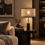 Modern Cylinder Rattan Shape Metal Base Table Lamp