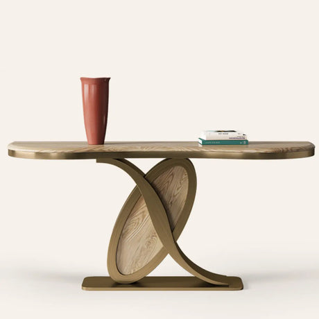 Abstract Ash Wood Irregular Oval Decorative Console Table Image - 1