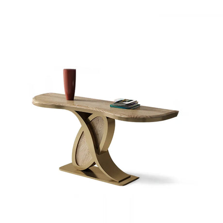 Abstract Ash Wood Irregular Oval Decorative Console Table Image - 2