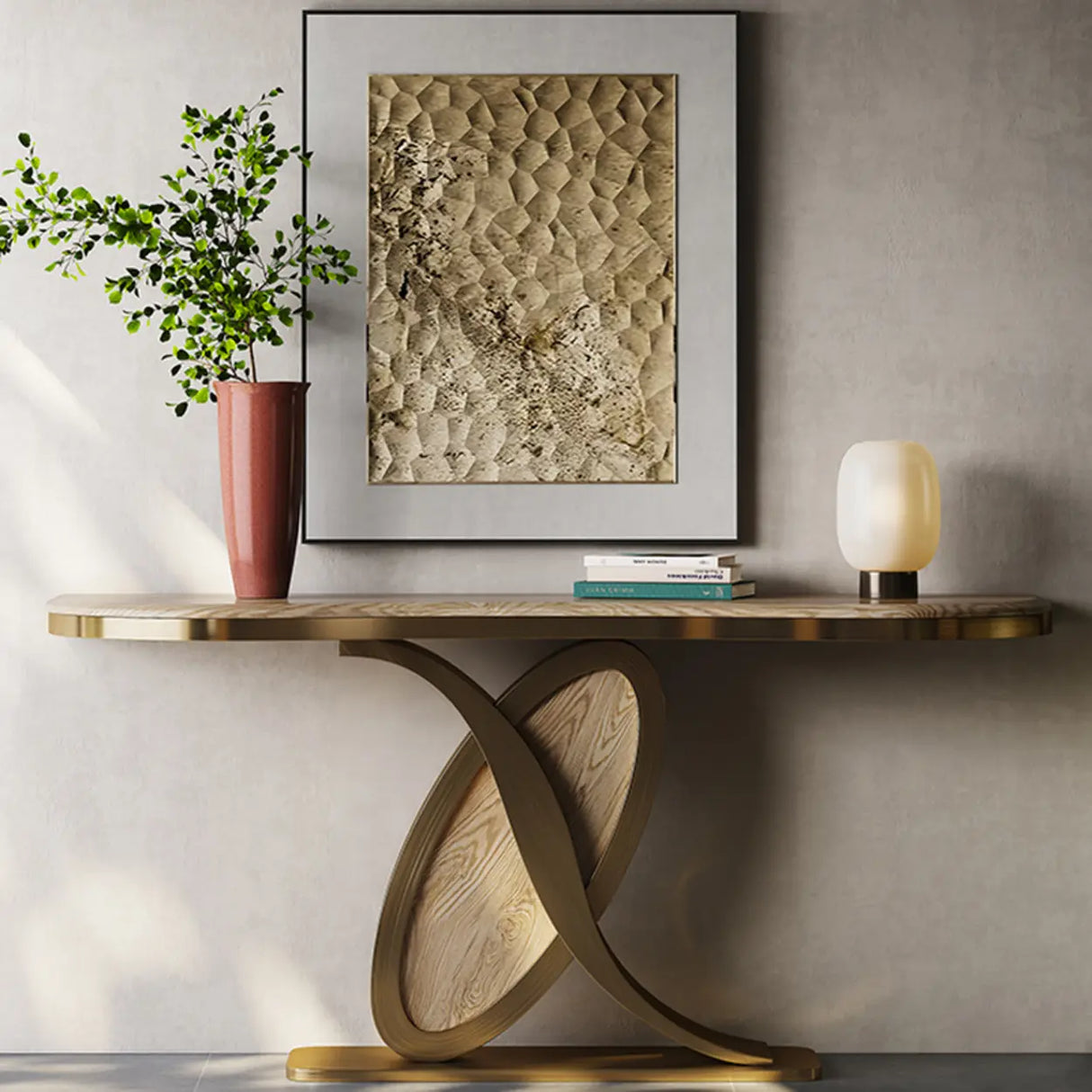 Abstract Ash Wood Irregular Oval Decorative Console Table Image - 4