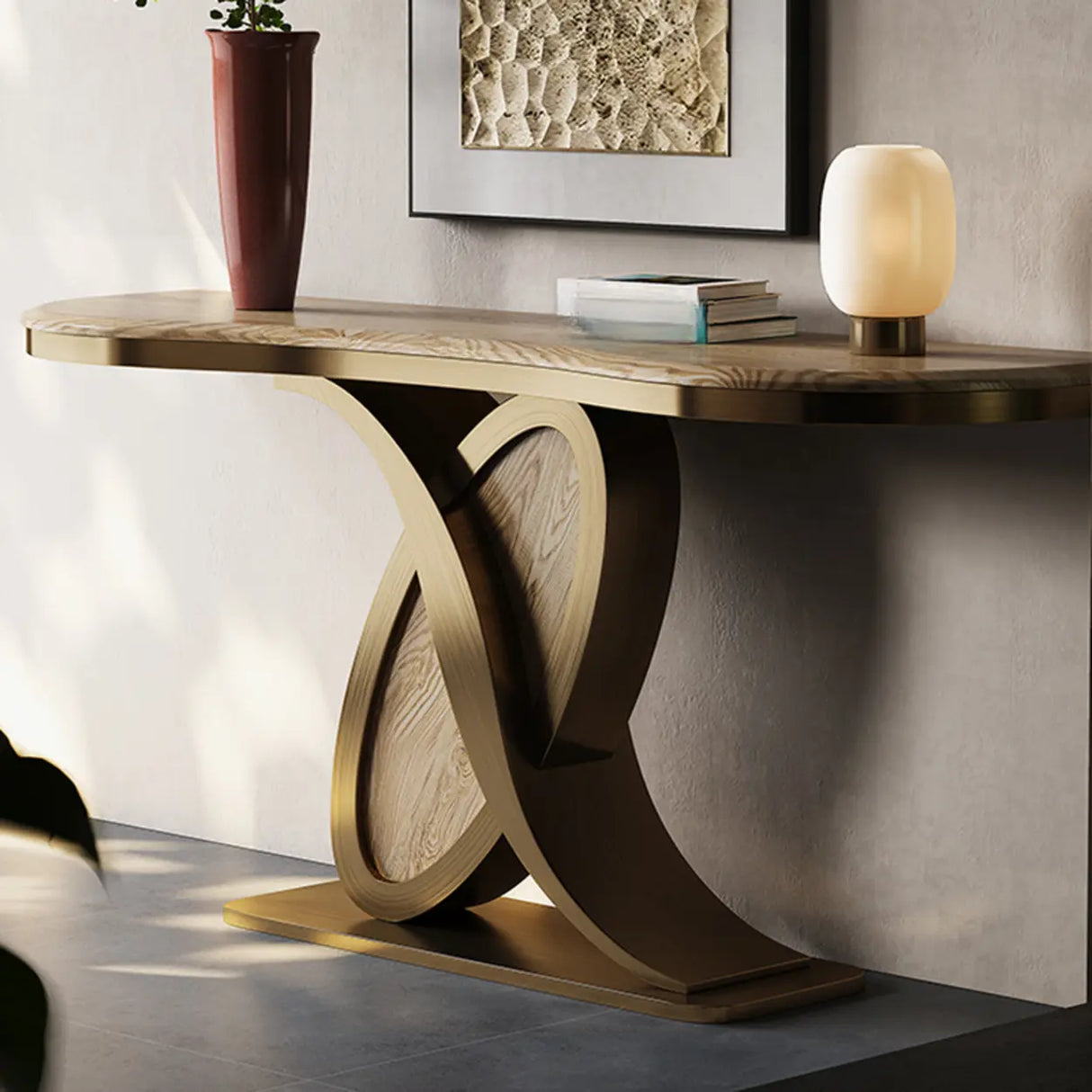 Abstract Ash Wood Irregular Oval Decorative Console Table Image - 6