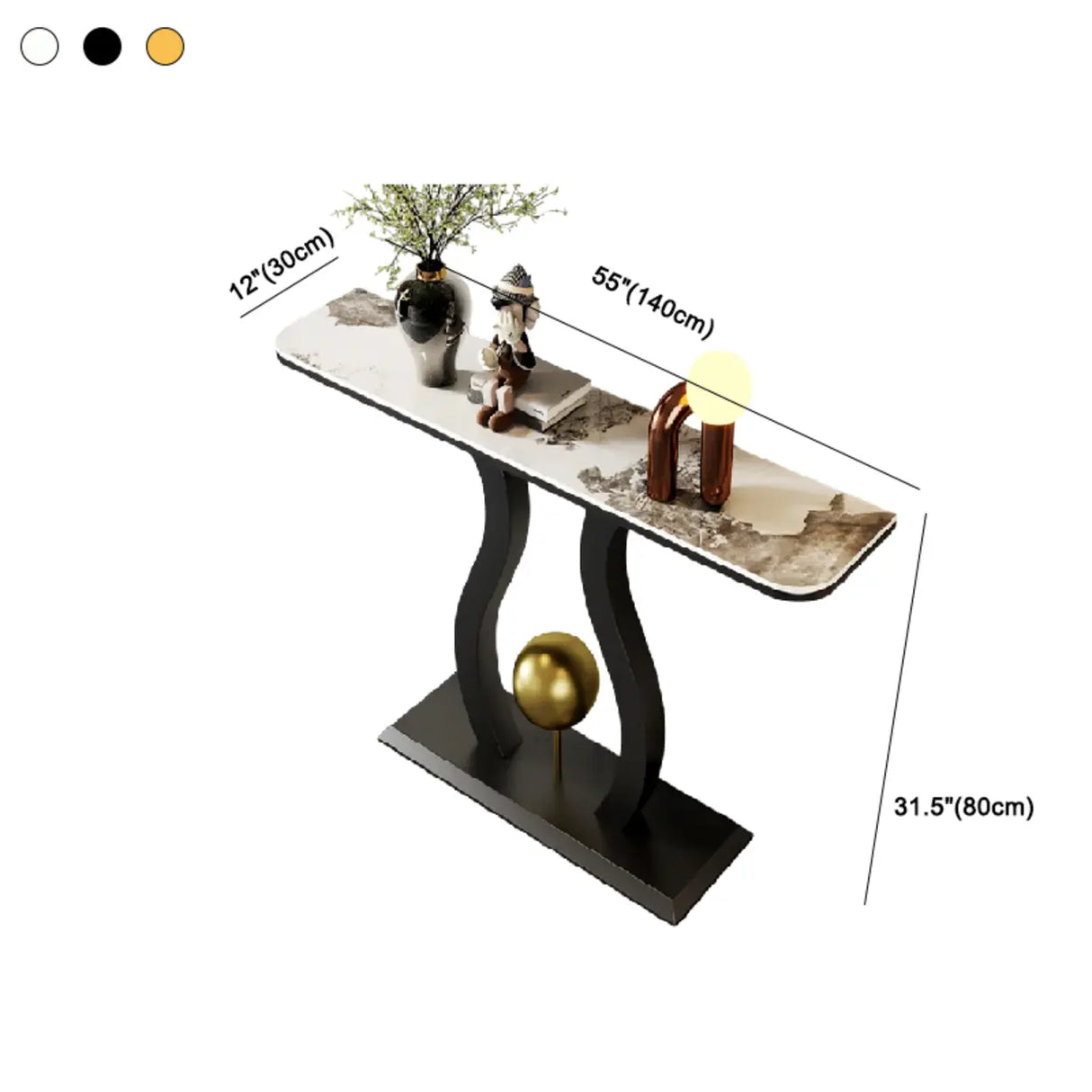 Abstract Base Black Curved Marble Top Console Table Image - 12