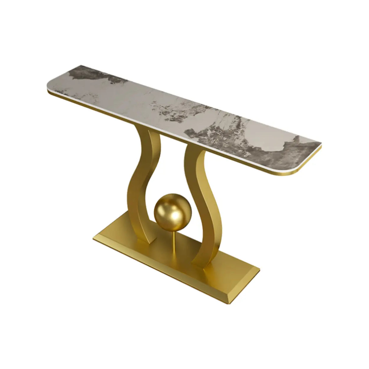 Abstract Base Black Curved Marble Top Console Table Image - 9