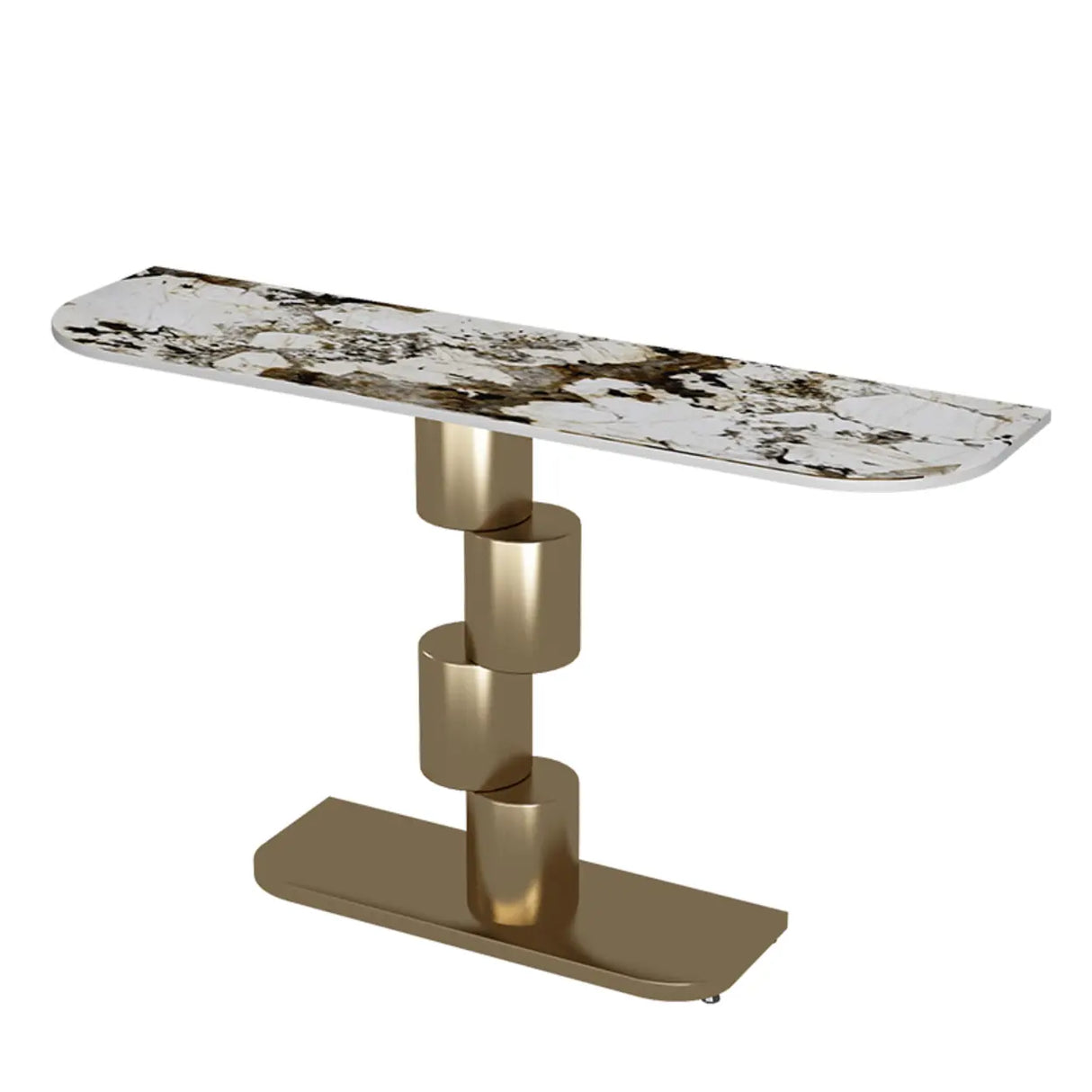 Abstract Base Half-circle Stone Top Black Console Table Image - 3