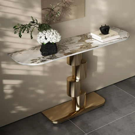 Abstract Base Half-circle Stone Top Black Console Table Image - 4