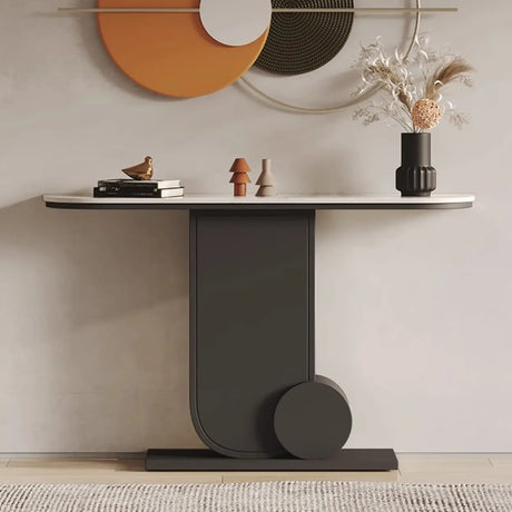 Abstract Base Half Moon Sintered Stone Black Console Table Image - 1