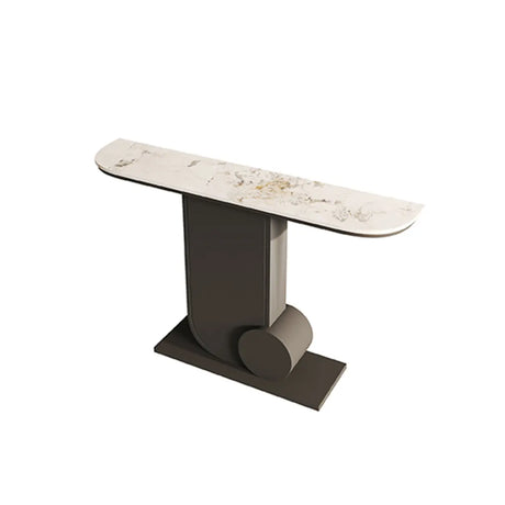 Abstract Base Half Moon Sintered Stone Black Console Table Image - 2