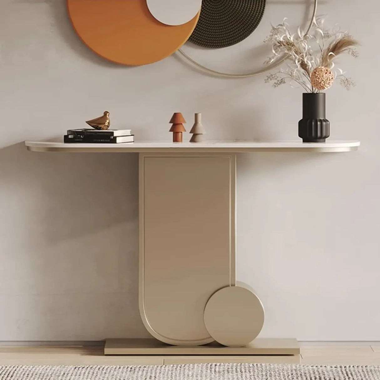 Abstract Base Half Moon Sintered Stone Black Console Table Image - 4