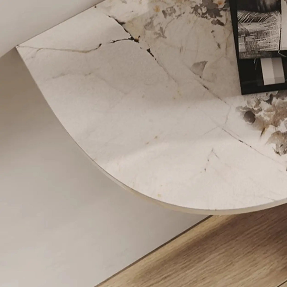 Abstract Base Half Moon Sintered Stone Black Console Table Image - 9