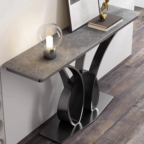 Abstract Base Metal Stone Gray Standard Console Table Image - 1