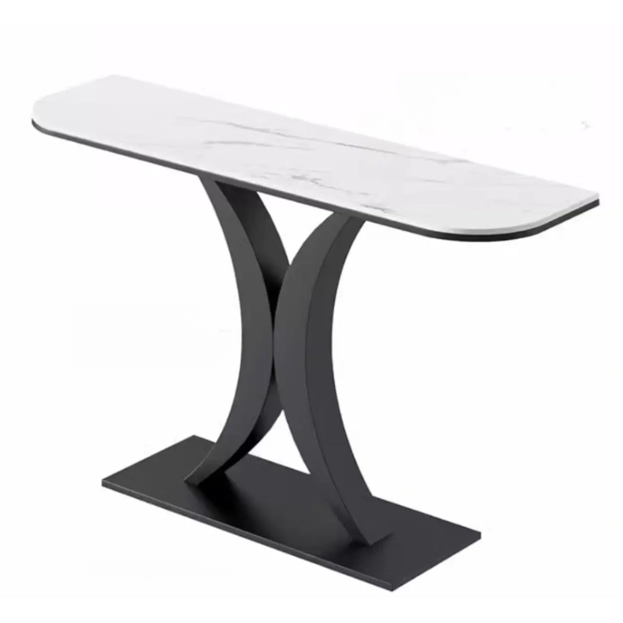Abstract Base Semi-Circle Sintered Stone Black Console Table Image - 1