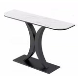 Abstract Base Semi-Circle Sintered Stone Black Console Table Image - 1