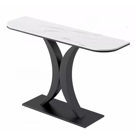 Abstract Base Semi-Circle Sintered Stone Black Console Table Image - 1