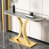 Abstract Base Semi-Circle Sintered Stone Black Console Table Image - 10