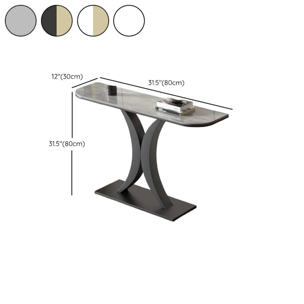 Abstract Base Semi-Circle Sintered Stone Black Console Table 