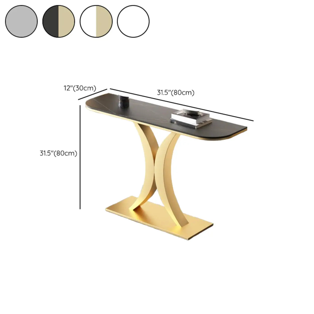 Abstract Base Semi-Circle Sintered Stone Black Console Table Image - 16