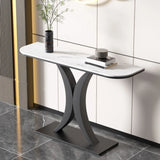 Abstract Base Semi-Circle Sintered Stone Black Console Table Image - 2