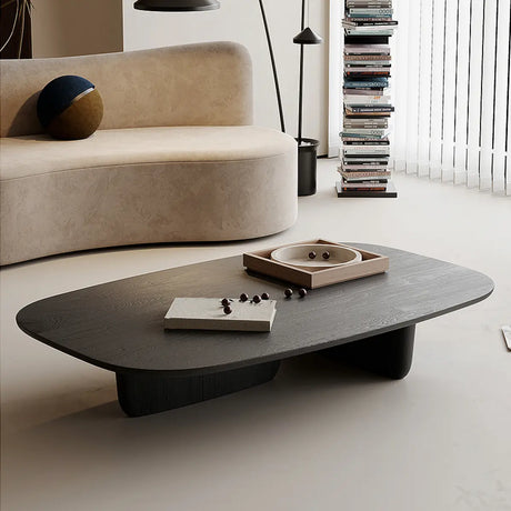 Abstract Black Wood Arc Rectangle Single Coffee Table Image - 2