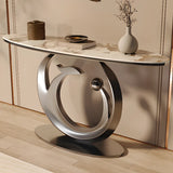 Abstract Metal Base Oval Marble Entryway Console Table Image - 1
