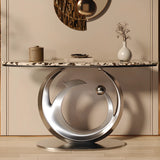 Abstract Metal Base Oval Marble Entryway Console Table Image - 4