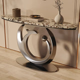 Abstract Metal Base Oval Marble Entryway Console Table Image - 5