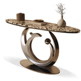 Abstract Metal Base Oval Marble Entryway Console Table Image - 6