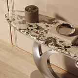 Abstract Metal Base Oval Marble Entryway Console Table Image - 7