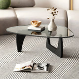 Abstract Pine Wood Base Triangle Glass Coffee Table Image - 12