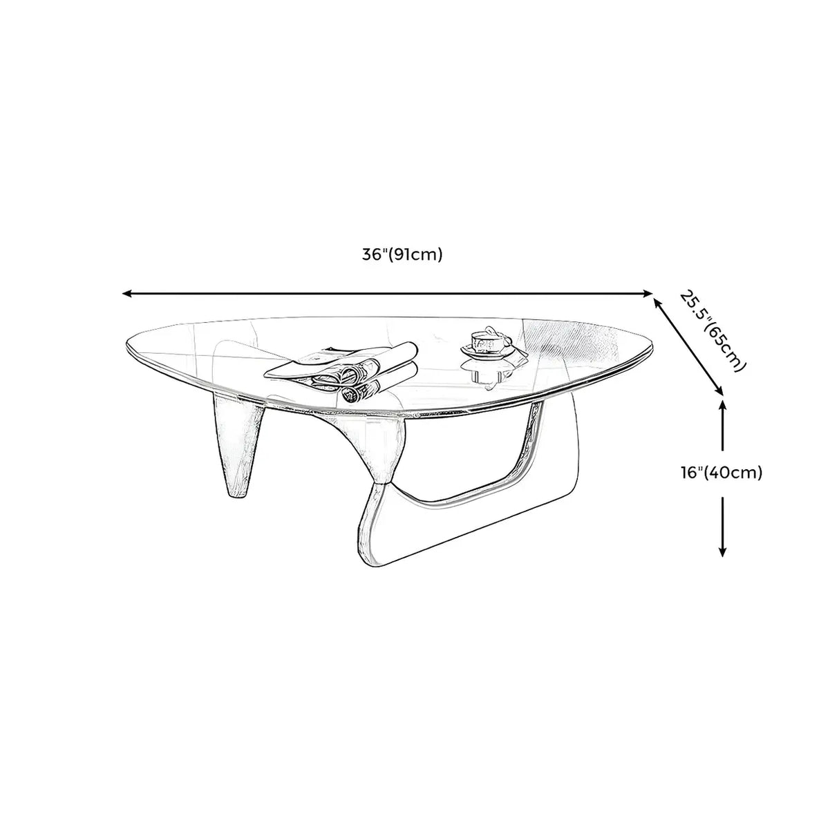 Abstract Pine Wood Base Triangle Glass Coffee Table 