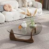Abstract Pine Wood Base Triangle Glass Coffee Table Image - 2