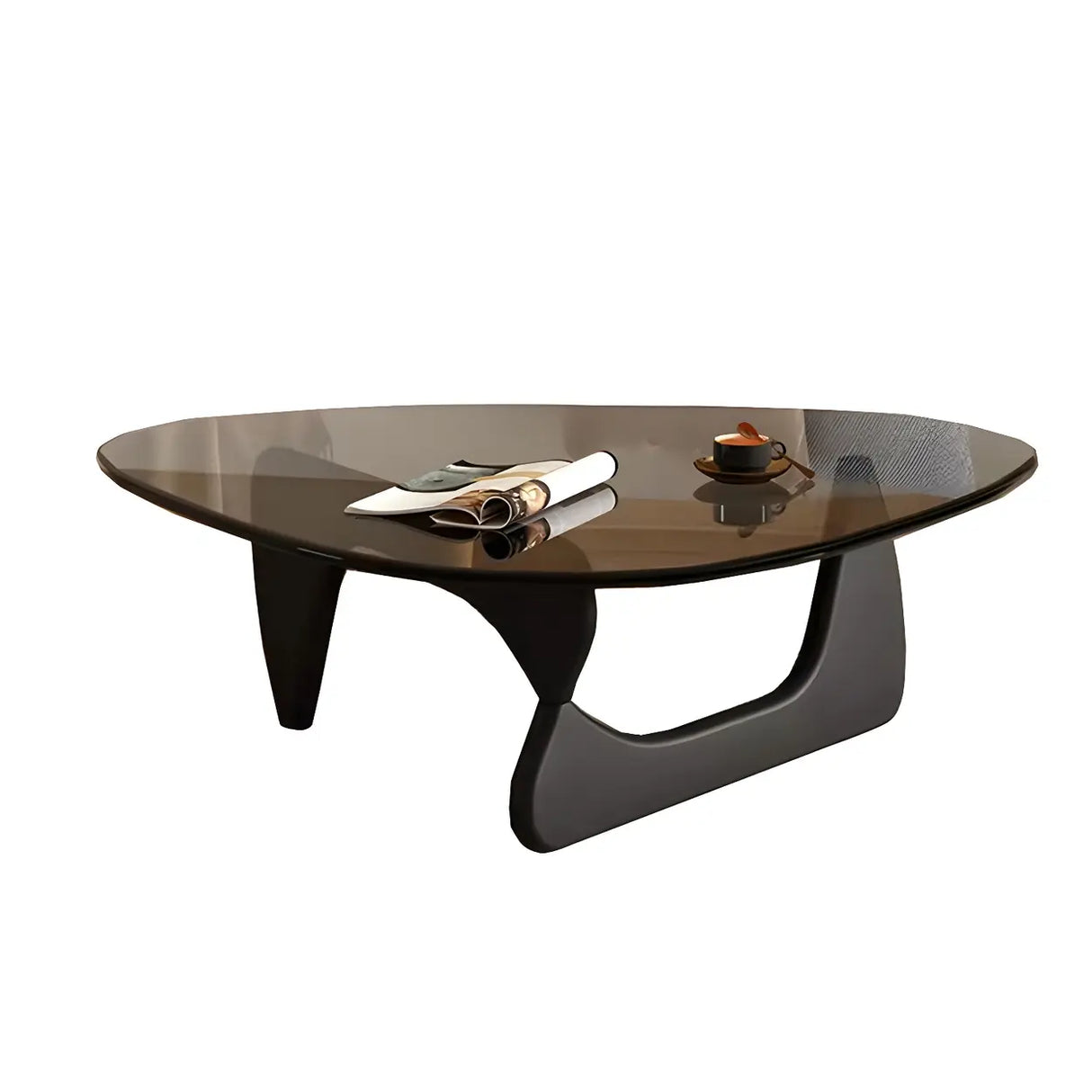 Abstract Pine Wood Base Triangle Glass Coffee Table Image - 5