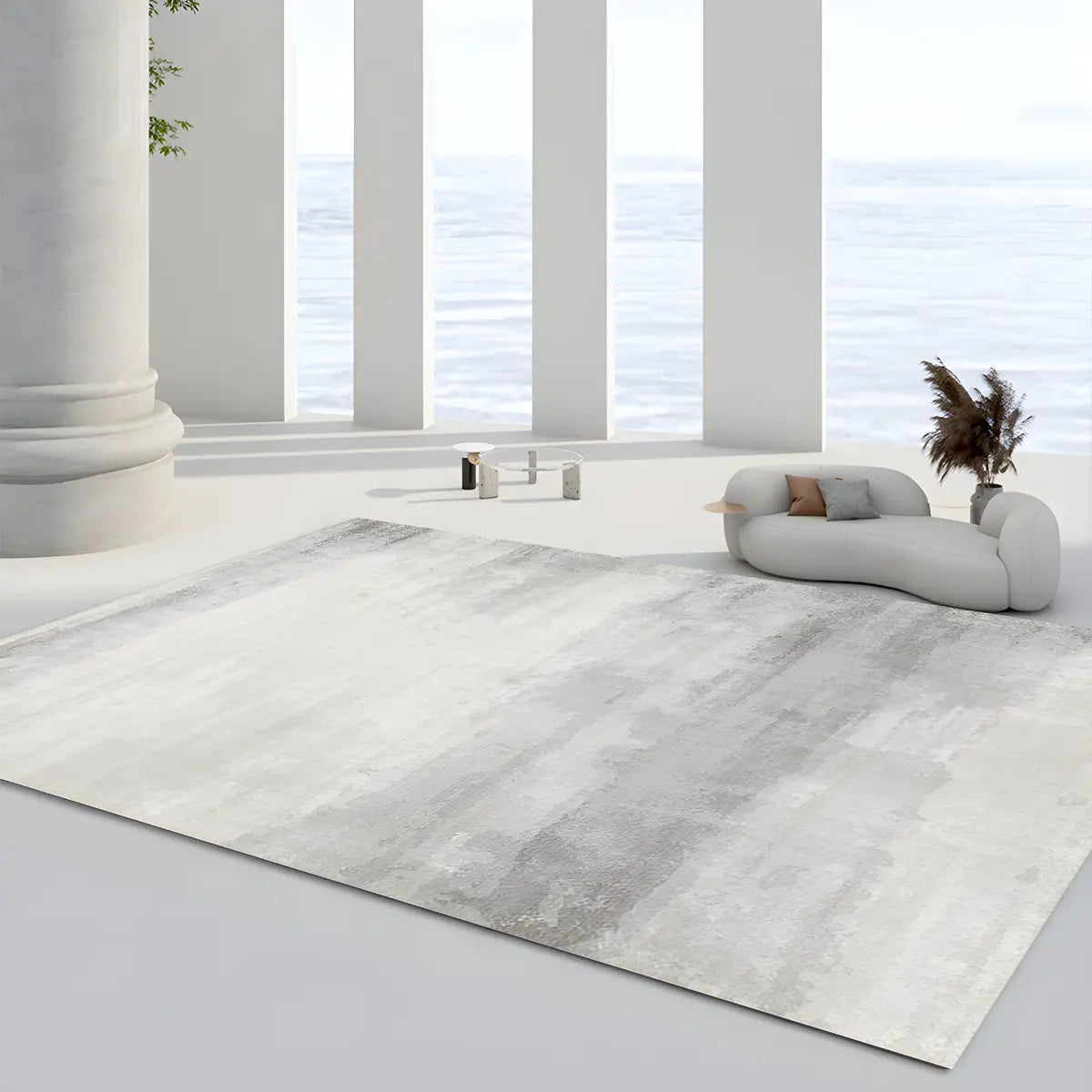 Abstract Unique Rectangle Polyester Beige Area Rug Image - 4