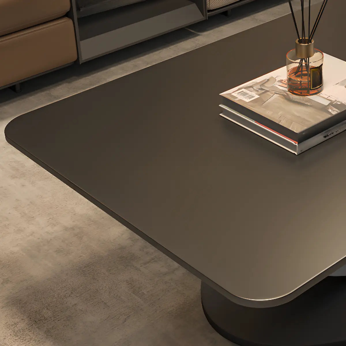 Abstract White Rectangular Stone Iron Base Coffee Table Image - 10