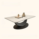 Abstract White Rectangular Stone Iron Base Coffee Table Image - 2