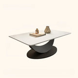 Abstract White Rectangular Stone Iron Base Coffee Table Image - 5