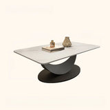 Abstract White Rectangular Stone Iron Base Coffee Table Image - 7