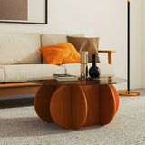 Abstract Wood Base Clear Glass Round Coffee Table Image - 14