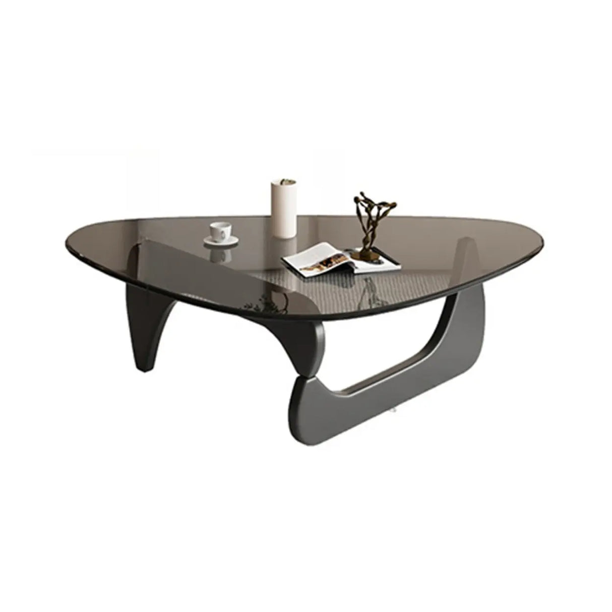 Abstract Wooden Base Glass Triangle Top Coffee Table Image - 10