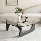 Abstract Wooden Base Glass Triangle Top Coffee Table Image - 12