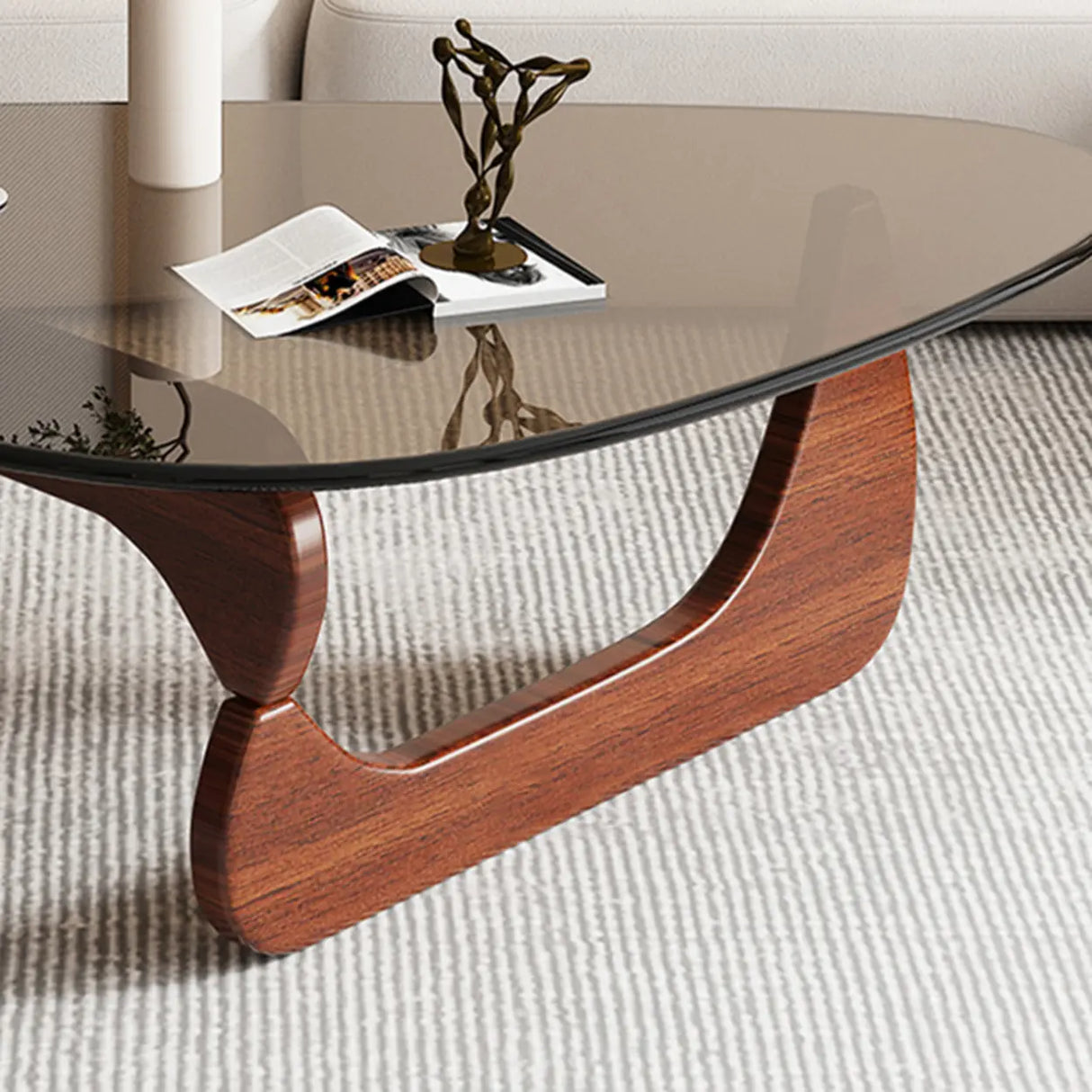 Abstract Wooden Base Glass Triangle Top Coffee Table Image - 16