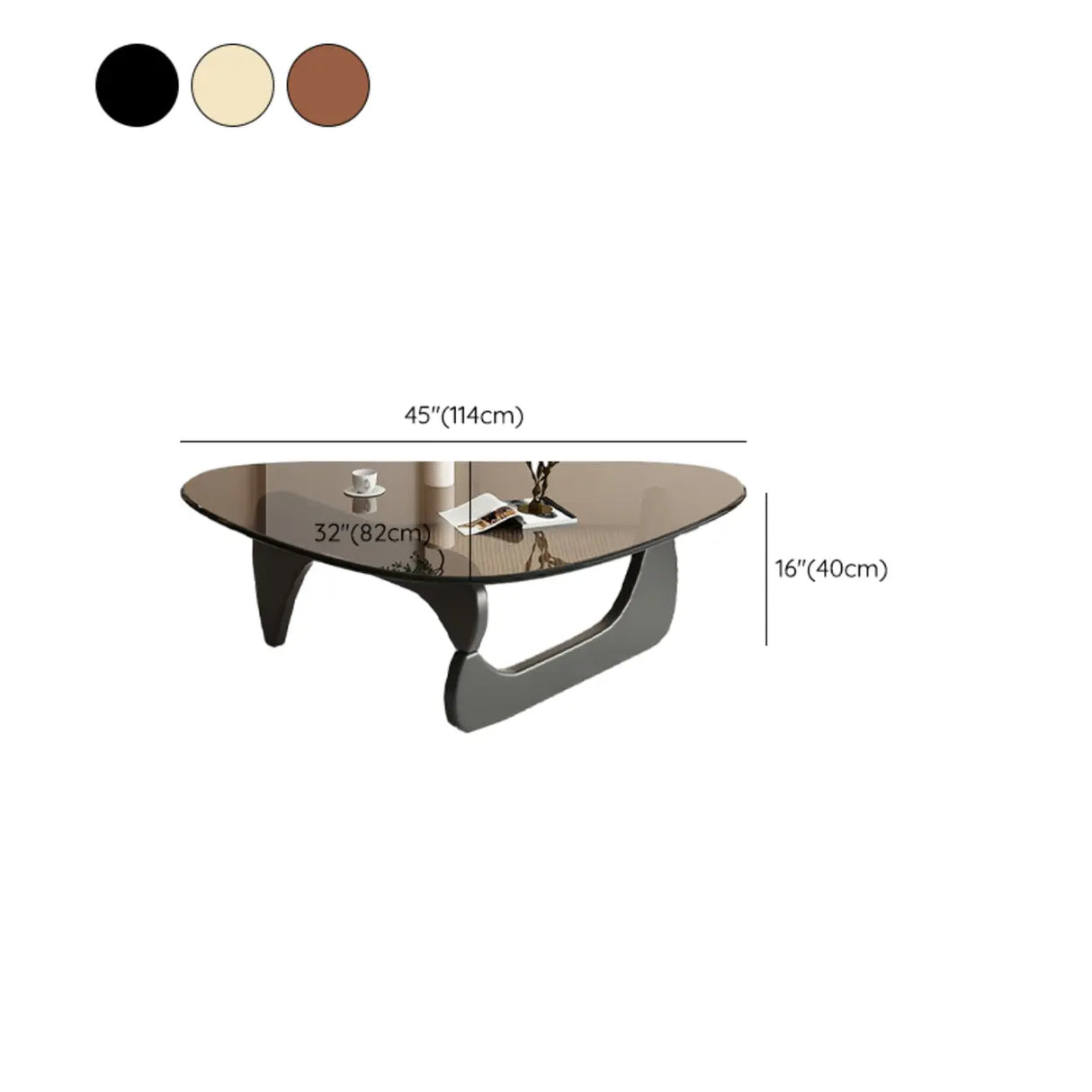 Abstract Wooden Base Glass Triangle Top Coffee Table Image - 19