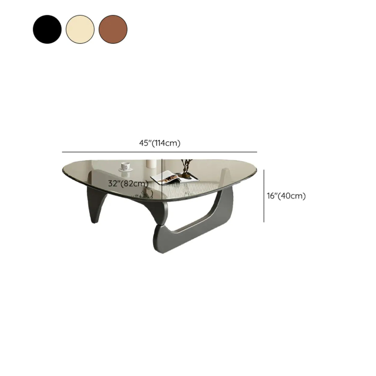 Abstract Wooden Base Glass Triangle Top Coffee Table Image - 25