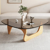 Abstract Wooden Base Glass Triangle Top Coffee Table Image - 5