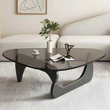 Abstract Wooden Base Glass Triangle Top Coffee Table Image - 7