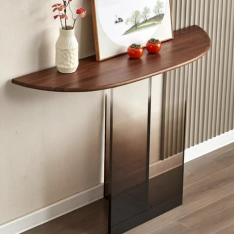 Acrylic Half-circle Pedestal Walnut Wood Console Table Image - 1