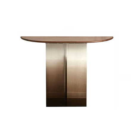 Acrylic Half-circle Pedestal Walnut Wood Console Table Image - 2