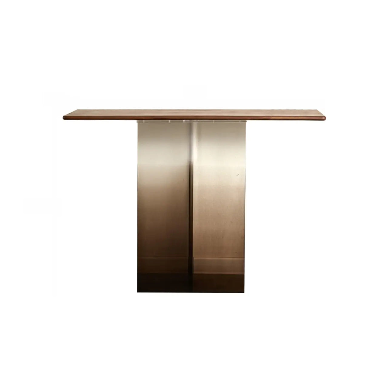 Acrylic Half-circle Pedestal Walnut Wood Console Table Image - 3